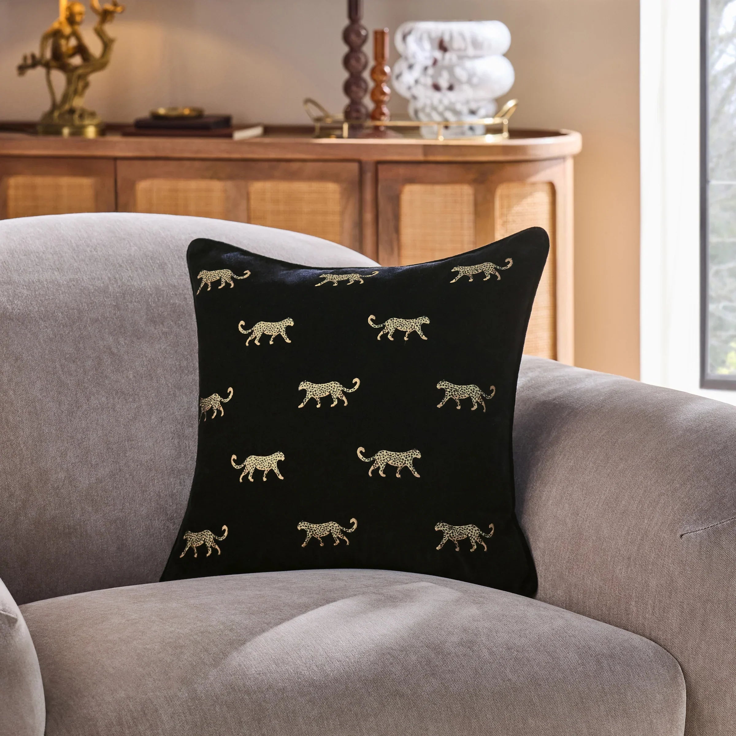 Clarke & Clarke Cushions DUMA EMBROIDERED VELVET CUSHION NOIR  by Clarke & Clarke