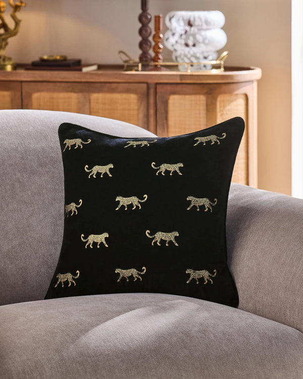 DUMA EMBROIDERED VELVET CUSHION NOIR  by Clarke & Clarke