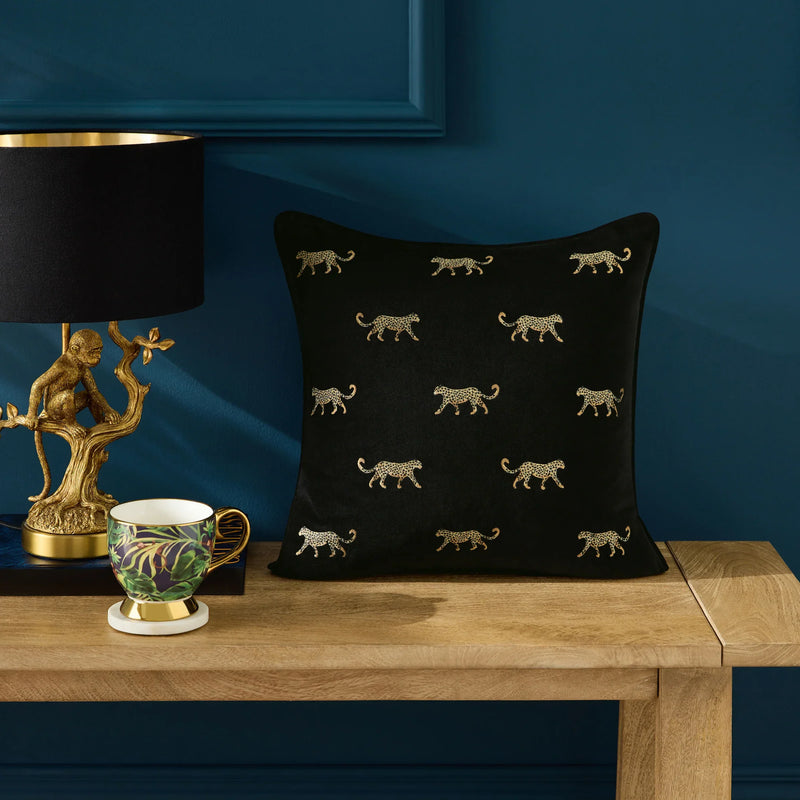 DUMA EMBROIDERED VELVET CUSHION NOIR  by Clarke & Clarke