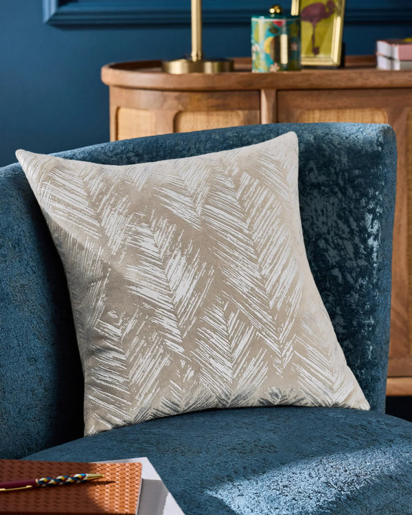 FOLIUS FOIL PRINTED VELVET CUSHION SILVER  by Clarke & Clarke