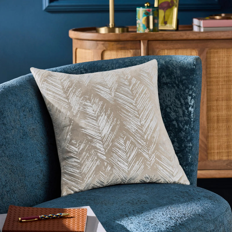 FOLIUS FOIL PRINTED VELVET CUSHION SILVER  by Clarke & Clarke