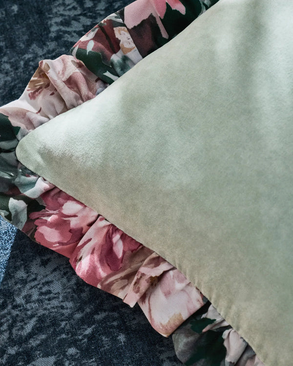 TAHITI VELVET FRILLED CUSHION BLUE  by Clarke & Clarke