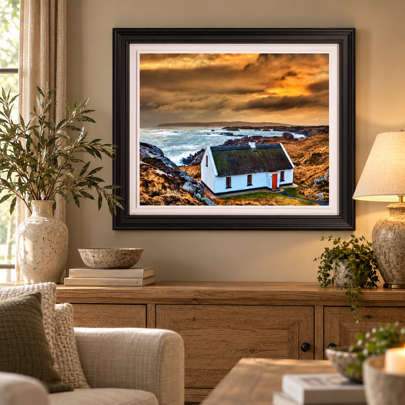 DONEGAL COTTAGE FRAMED PRINT – BLACK FRAME  | House of Irish Art