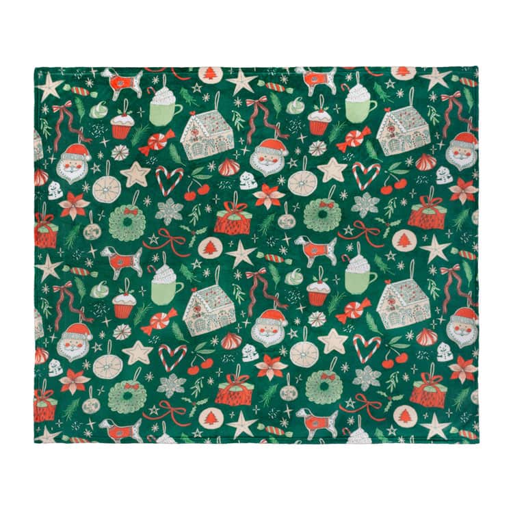 Duvet Day (Riva Home) Christmas Decorations ☕ Festive Treats Printed Fleece Throw – Emerald by Duvet Day