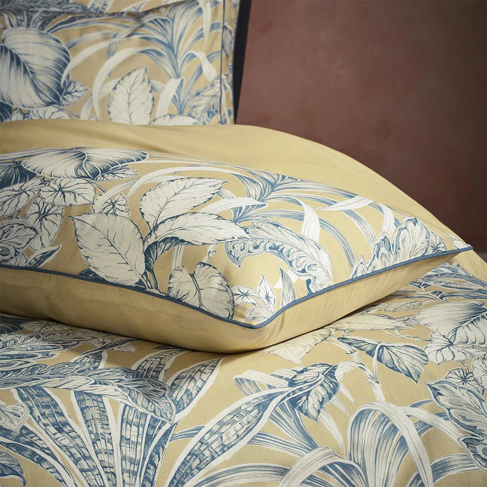 Edinburgh Weavers Bedspread EW Tivoli Tropical Printed Piped Duvet Cover Set in Gilt