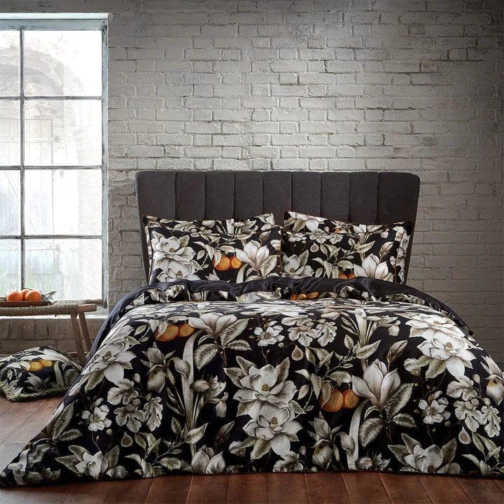 Edinburgh Weavers Interior Design Range Noir EW Lavish Floral Printed Piped Cotton Sateen Kingsize Duvet Cover Set by Edinburgh Weavers