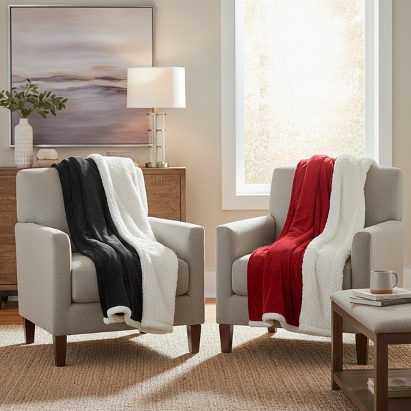 LUX SHERPA FLEECE THROW – CHARCOAL | RED by Essentials