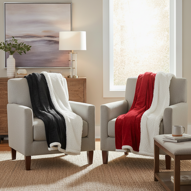 LUX SHERPA FLEECE THROW – CHARCOAL | RED by Essentials