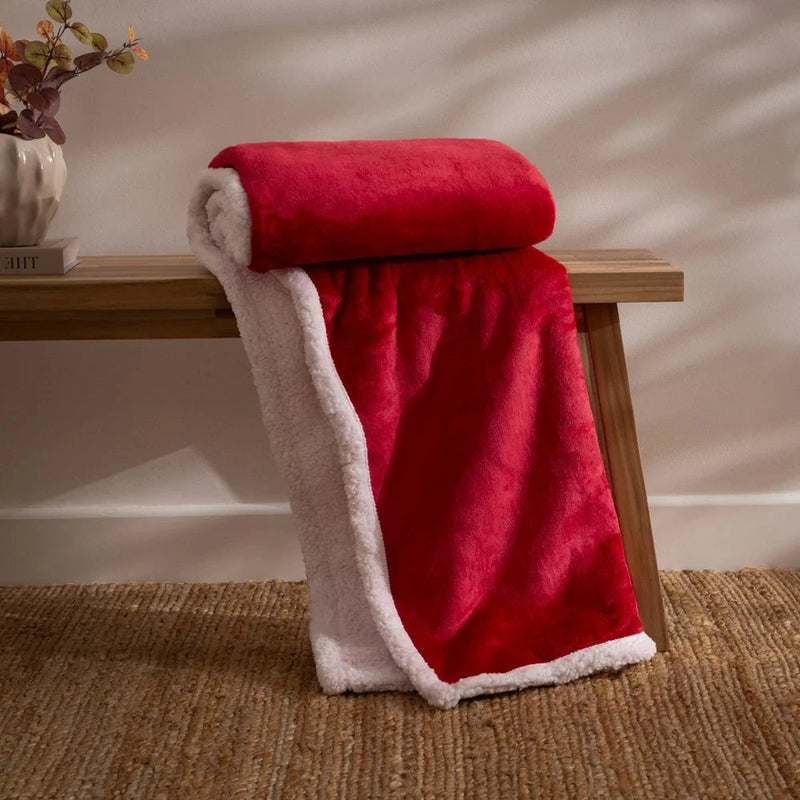 LUX SHERPA FLEECE THROW – CHARCOAL | RED by Essentials