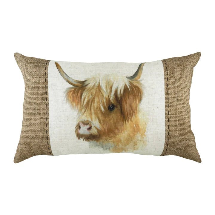 Premium Hessian Cow Rectangle duck feather filled Cushion White by Evans Lichfield