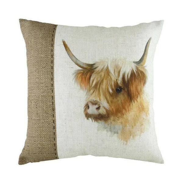 Premium Hessian Cow Square duck feather filled Cushion White by Evans Lichfield