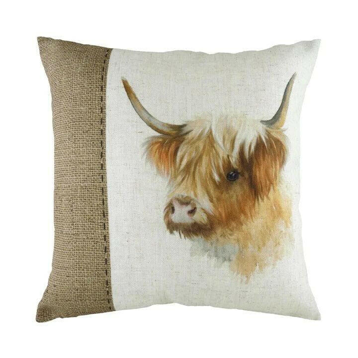 Premium Hessian Cow Square duck feather filled Cushion White by Evans Lichfield