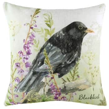 BLACKBIRD PRINTED CUSHION SAGE by Evans Lichfield