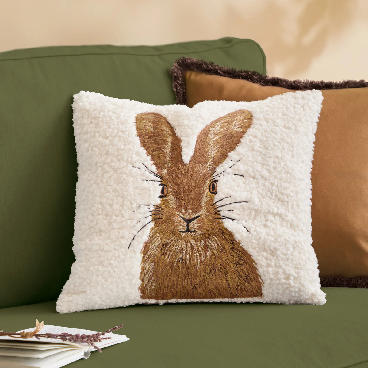 Evans Litchfield (Riva Home) Evans Lichfield Cushion BOUCLE HARE EMBROIDERED CUSHION – NATURAL by Evans Lichfield
