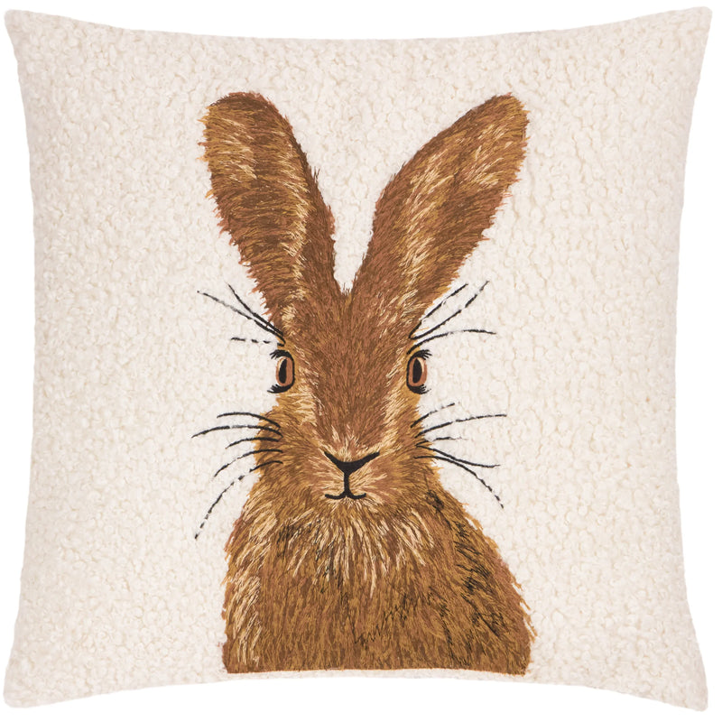BOUCLE HARE EMBROIDERED CUSHION – NATURAL by Evans Lichfield