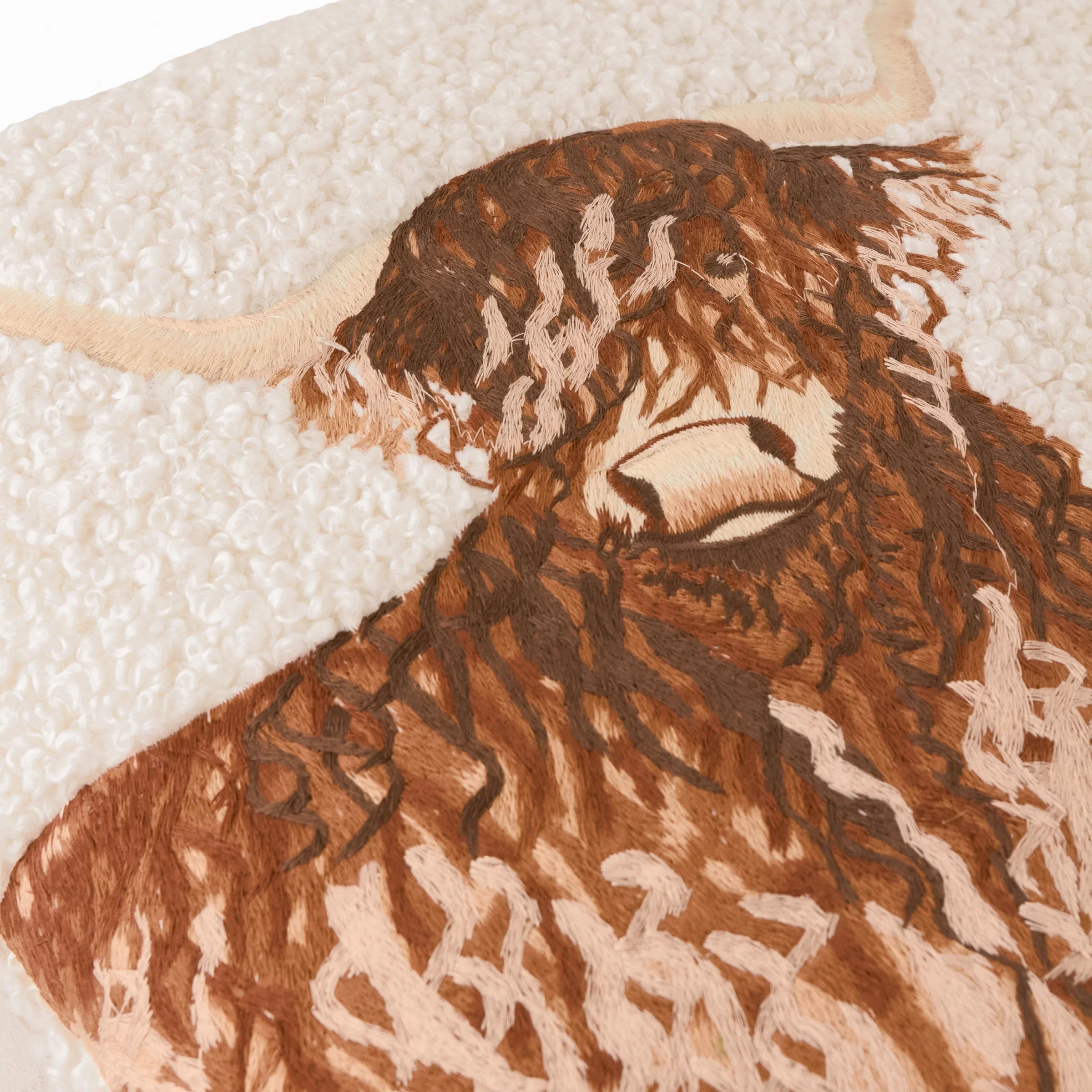 Evans Litchfield (Riva Home) Evans Lichfield Cushion BOUCLE HIGHLAND COW EMBROIDERED CUSHION – NATURAL by Evans Lichfield