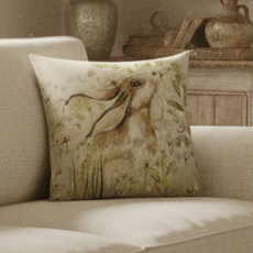 BRAMBLE HARE PRINTED CUSHION by Evans Lichfield