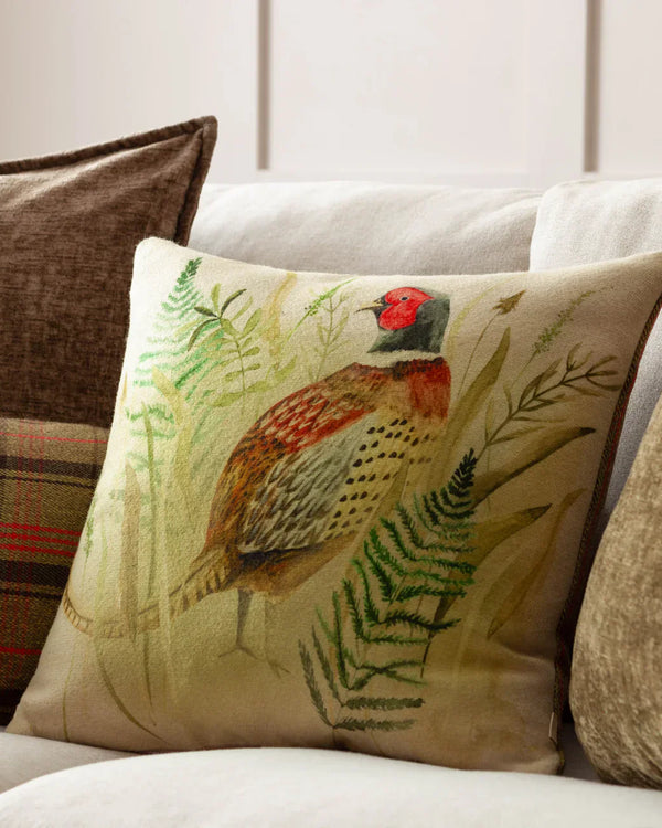 BRAMBLE PHEASANT PRINTED CUSHION by Evans Lichfield