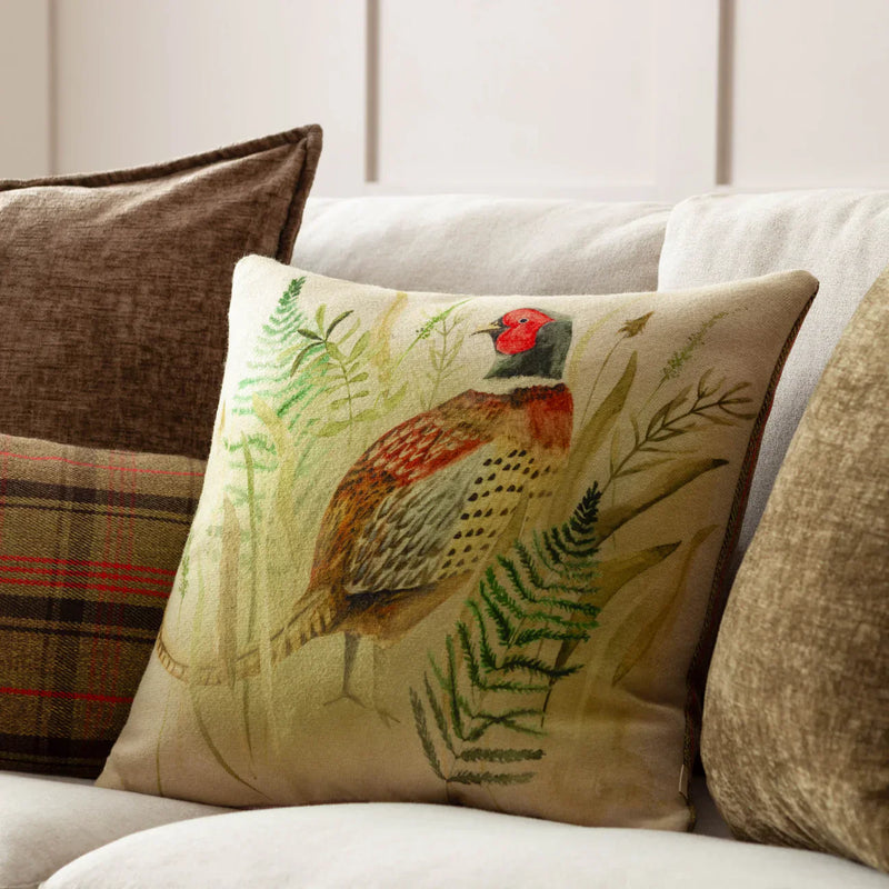 BRAMBLE PHEASANT PRINTED CUSHION by Evans Lichfield