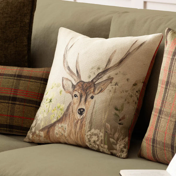 BRAMBLE STAG PRINTED CUSHION by Evans Lichfield