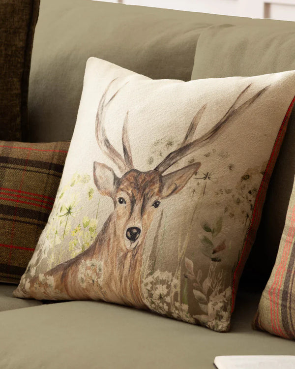 BRAMBLE STAG PRINTED CUSHION by Evans Lichfield