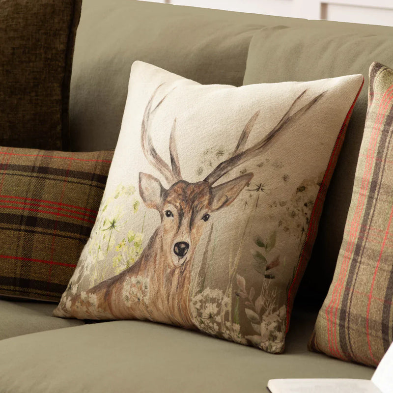 BRAMBLE STAG PRINTED CUSHION by Evans Lichfield