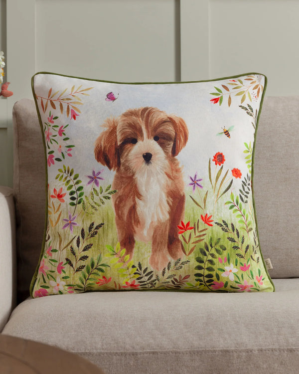 DAISY HILL CHARLIE PRINTED CUSHION MULTI GREEN  by Evans Lichfield