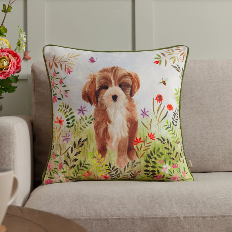 DAISY HILL CHARLIE PRINTED CUSHION MULTI GREEN  by Evans Lichfield