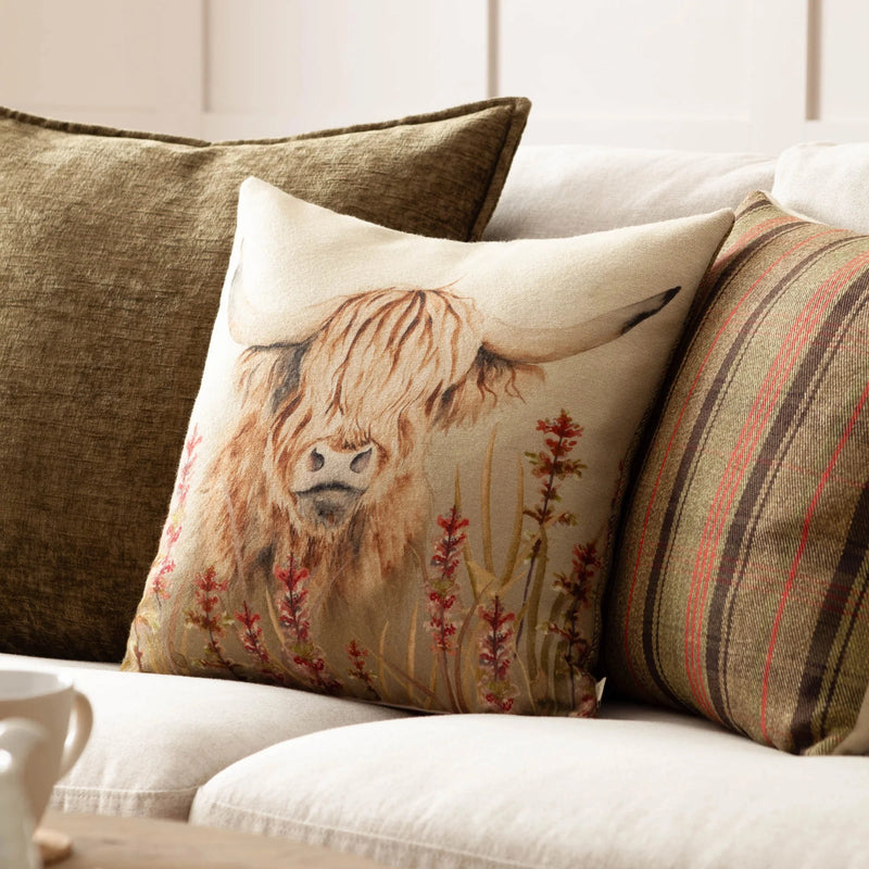 BRAMBLE HIGHLAND COW PRINTED CUSHION by Evans Lichfield