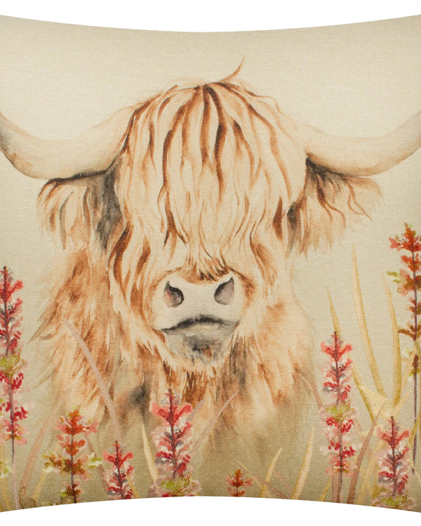 BRAMBLE HIGHLAND COW PRINTED CUSHION by Evans Lichfield