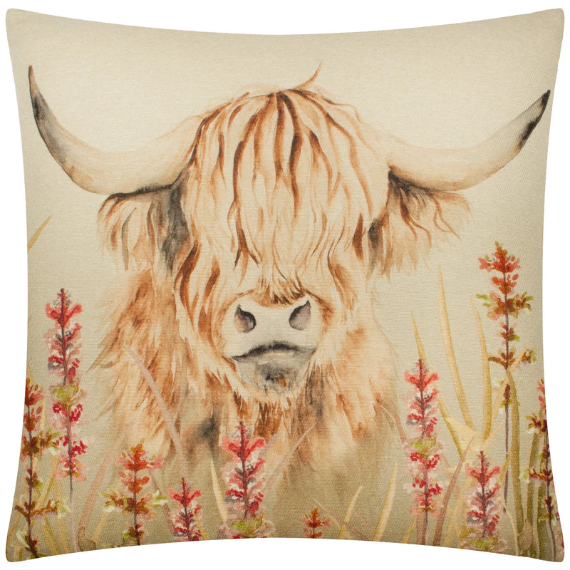 BRAMBLE HIGHLAND COW PRINTED CUSHION by Evans Lichfield