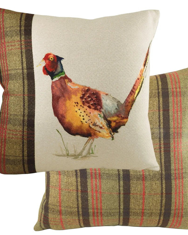 Hunter Pheasant Square Cushion Sand by Evans Lichfield