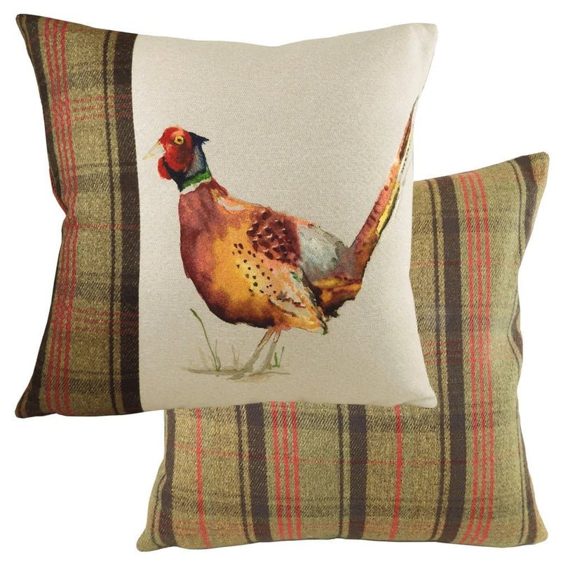 Hunter Pheasant Square Cushion Sand by Evans Lichfield