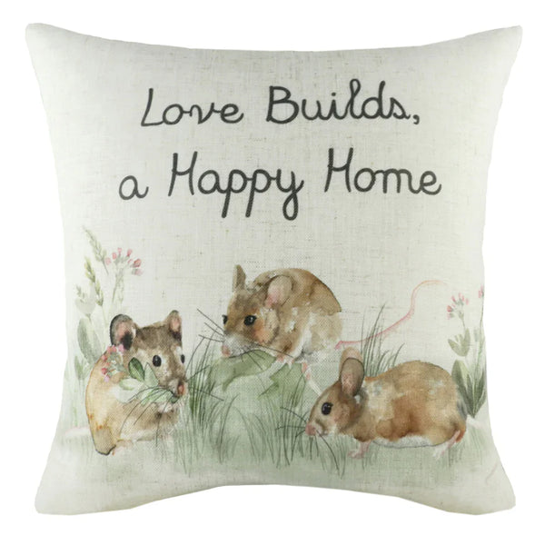 HEDGEROW MICE CUSHION ECRU by Evans Lichfield