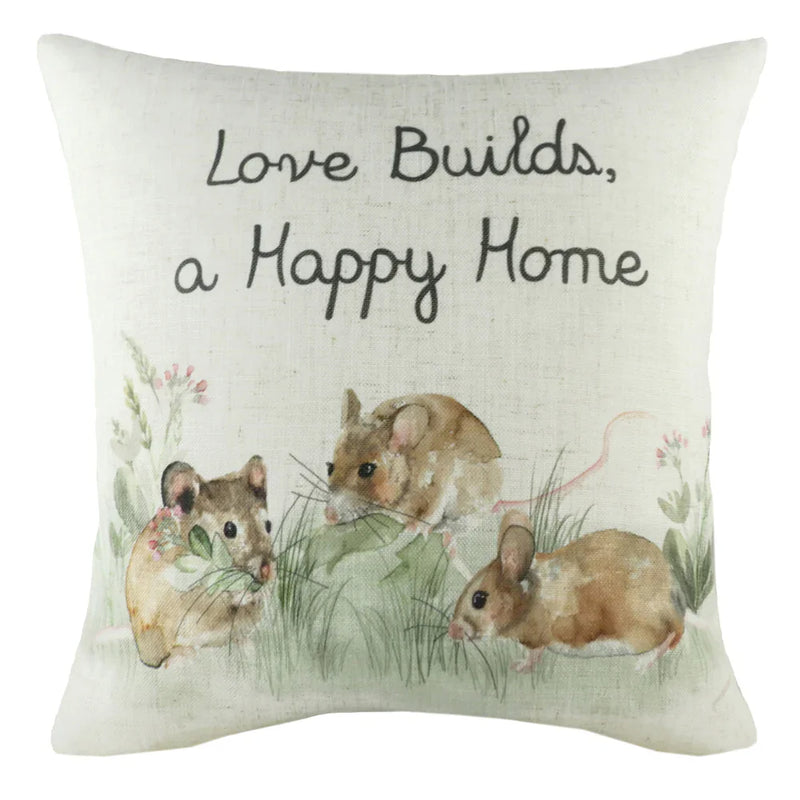 HEDGEROW MICE CUSHION ECRU by Evans Lichfield