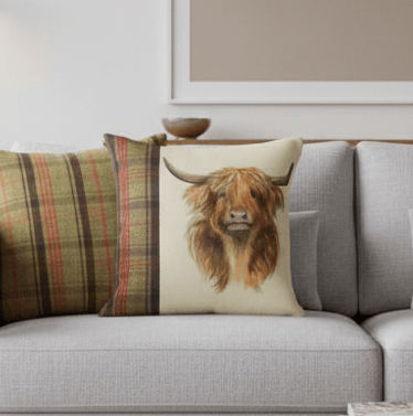 Evans Litchfield (Riva Home) Evans Lichfield Cushion Hunter Highland Cow Square Cushion Sand by Evans Lichfield