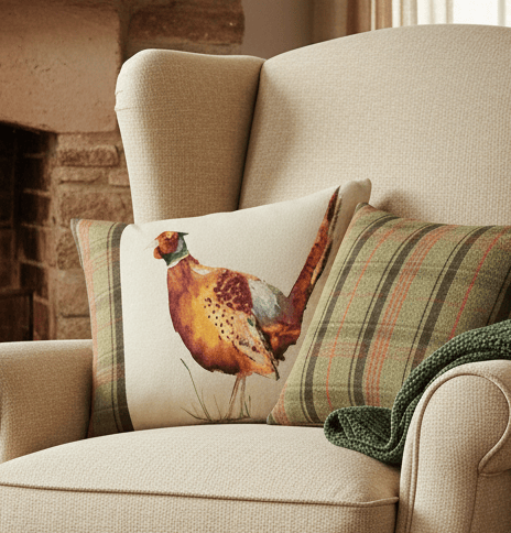 Hunter Pheasant Rectangular Cushion Sand by Evans Lichfield