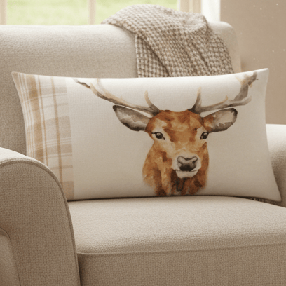🦌 Hunter Stag Rectangular Cushion – Natural by Evans Litchfield