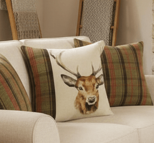 Hunter Stag Square Cushion Sand by Evans Lichfield