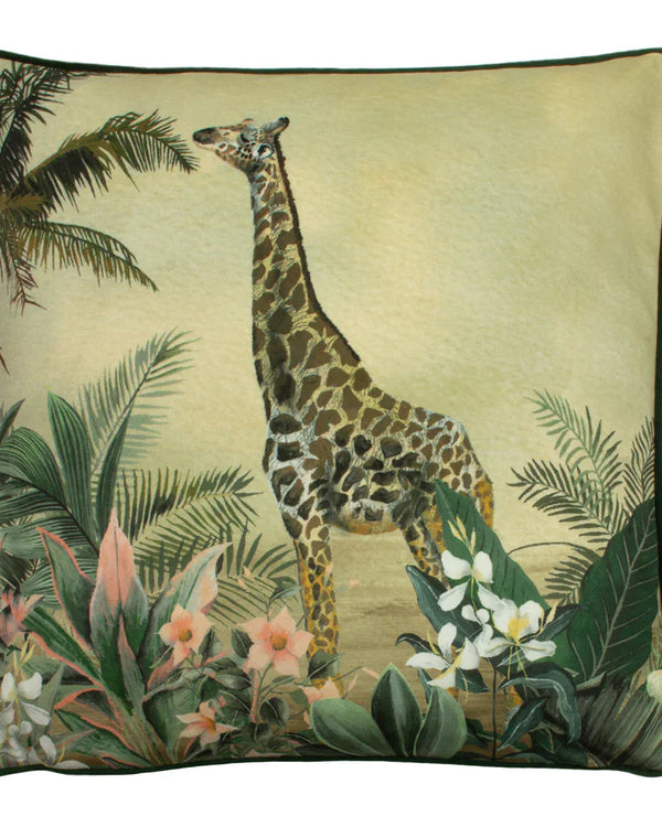MANYARA GIRAFFE SQUARE CUSHION GREEN by Evans Litchfield