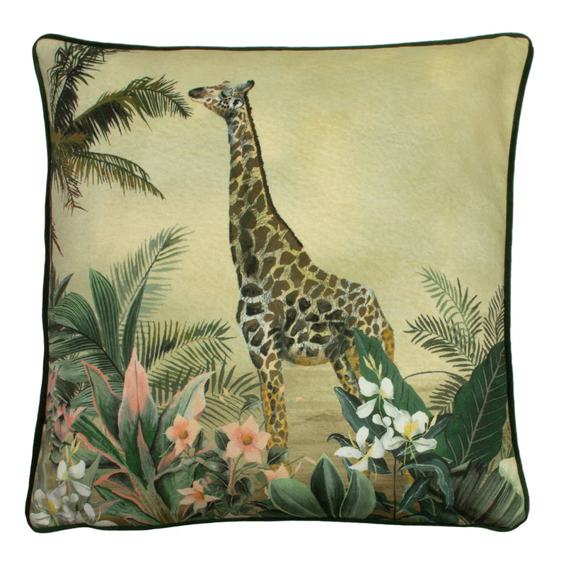 MANYARA GIRAFFE SQUARE CUSHION GREEN by Evans Litchfield