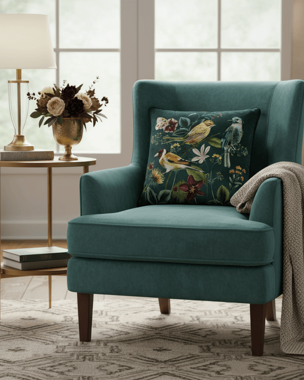 Midnight Garden Bird Cushion – Green by Evans Litchfield