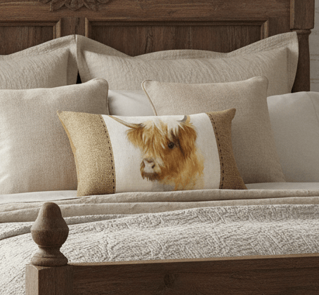 Premium Hessian Cow Rectangle duck feather filled Cushion White by Evans Lichfield