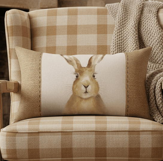 Premium Hessian Hare Cushion by Evans Lichfield