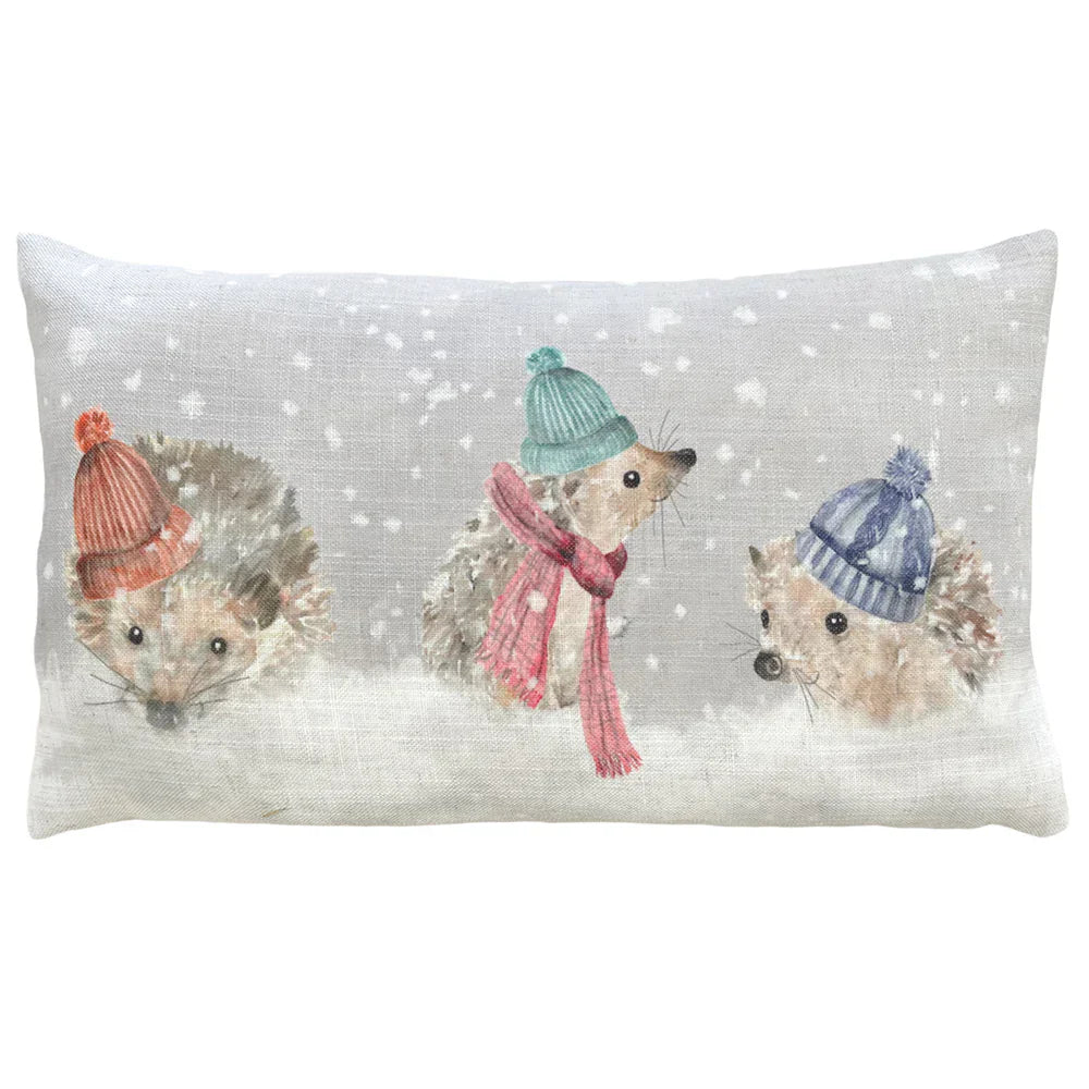 Evans Litchfield (Riva Home) Evans Lichfield Cushion 🦔 Snowy Hedgehogs Christmas Cushion – Natural  by Evans Litchfield