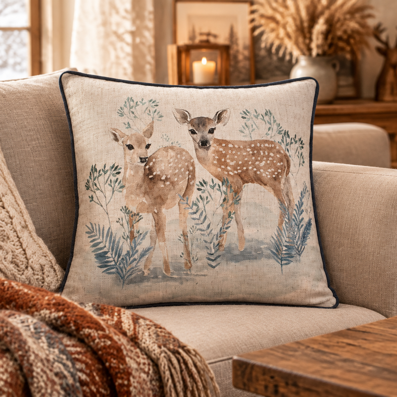 WINTER FAWNS PRINTED CUSHION MULTI  by Evans Lichfield