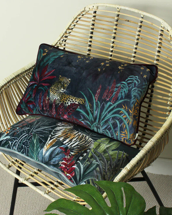 ZINARA LEOPARD RECTANGULAR CUSHION MIDNIGHT  by Evans Lichfield