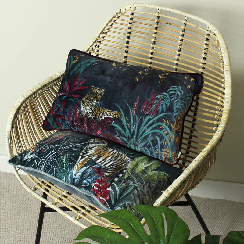 ZINARA LEOPARD RECTANGULAR CUSHION MIDNIGHT  by Evans Lichfield