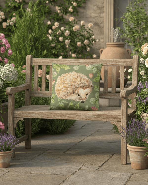 GROVE HEDGEHOG OUTDOOR CUSHION OLIVE by Evans Lichfield