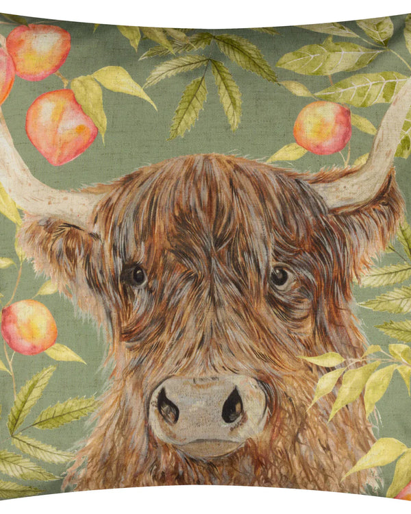 GROVE HIGHLAND COW OUTDOOR CUSHION OLIVE by Evans Lichfield